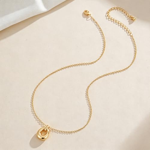 Dainty Oval Pendant Necklace for Women 18K Gold Plated Small Irregular Circle Charm Cute Boho Necklace Statement Chains Minimalist Jewelry - color: B-Gold