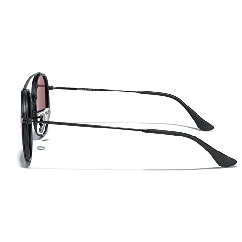 MERRY'S Retro Round Polarized Sunglasses - Unisex Double Bridge Sun Glasses - color: Matte Black Frame/Matte Black Bridge/Blue Mirror Lens