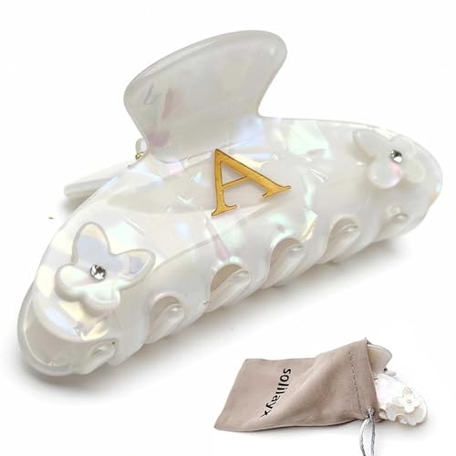 Iridescent Pearl Hair Claw Clip with Butterfly & Initial Charm, Fashionable Acrylic Hair Accessories for Women - color: ZM-A
