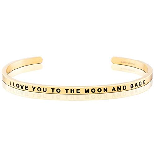 MantraBand - Mantra Band Bracelet - Gold color - Inspirational Engraved Adjustable Cuff - Gifts for Women, Sisters, Friends, Family - style: I LOVE YOU TO THE MOON AND BACK