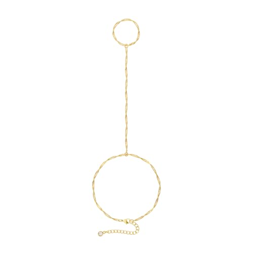 CHESKY 14k Gold Plated Hand Chain Bracelet for Women Trendy, Dainty Ring Bracelets Hand Chain Finger Nail Bracelet Simple Gold Hand Jewelry for Women Gifts - style: Wave