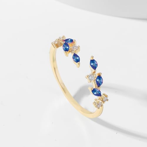 Dainty Rings Open Adjustable Ring Leaf Ring for Women Dainty Stackable Rings for Women - color: Blue