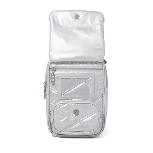 Baggallini Journey Crossbody Bags for Women 9x6 Small Lightweight Travel Handbag W/RFID - color: Silver Metallic Quilt