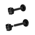 16G 18G Titanium Internal Thread CZ Stud Earrings Flat Back, Silver Black Tragus Helix Conch Cartilage Piercing Jewelry for Women Men 6mm 8mm 10mm Labret Studs 2PCS - color: Black, 16g, 7mm bar, 4mm Black CZ