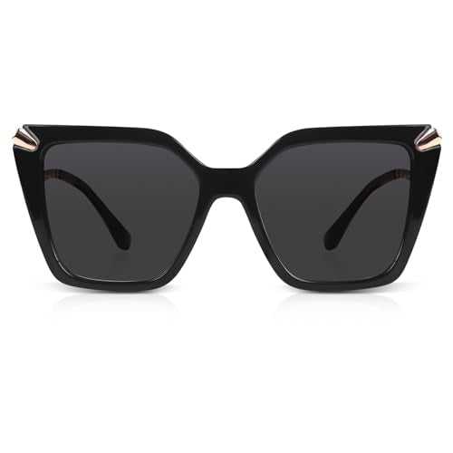 DrRelax Big Square Sunglasses Womens Retro Polarized Sun Glasses with Metal UV 400 Protection - color: Black/ Grey