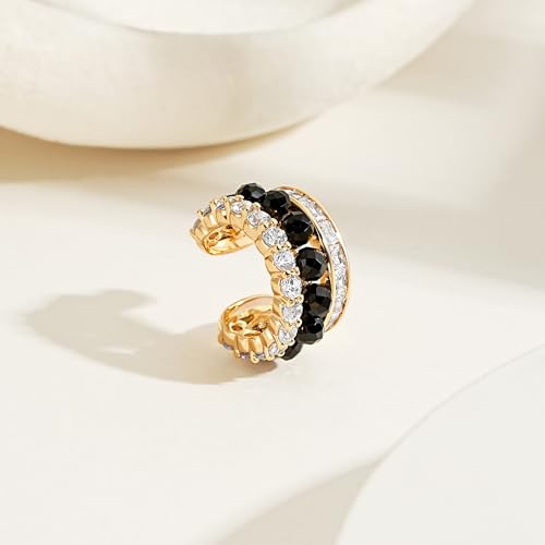 MEVECCO Ear Cuff Non Piercing for Women 18K Gold Plated Dainty Ear Cuff Earring Stacks Cartilage Clip On Wrap Huggie Minimalist Fake Piercings Open Hoops Jewelry Gifts - style: black