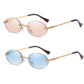 Retro Oval Sunglasses Rimless Small Round Glasses Frameless UV400 Men Women Fashion Shades - color: 2pack (Blue + Champagne)