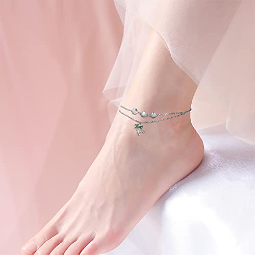 Anklets for Women S925 Sterling Silver Adjustable Beach Foot Ankle Bracelet Jewelry Gifts - style: Palm Tree 10+1.5