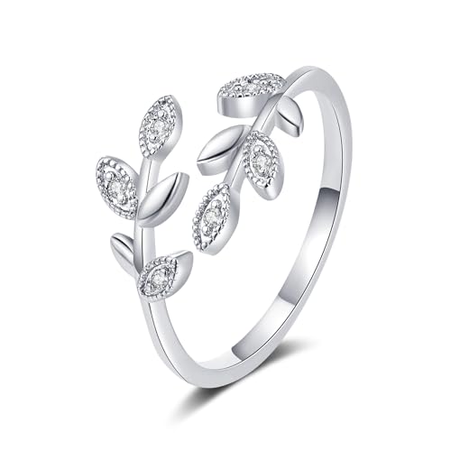 Adjustable Women's Cubic Zirconia Leaf Shaped Ring, 18K Gold-Plated Exquisite Stackable Women's Ring, A Great Gift for Her - color: I