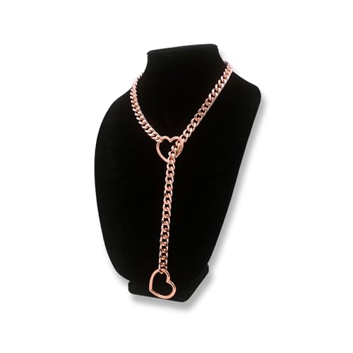 Heart O-ring Slip Chain Necklace For Women, Handmade Punk Gothic Cuban Necklace Jewelry Adjustable Lariat Y-Necklace - color: Rosegold, size: 34"