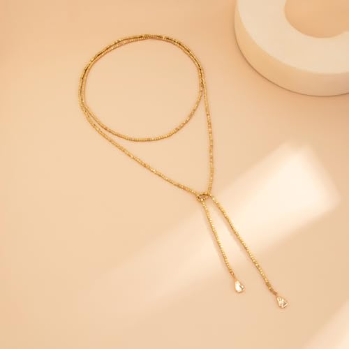 Statement Long Necklaces for Women Vintage Layered Beaded Long Chain Necklaces Boho Y Shaped Tassel Long Pearl Necklace Statement Bead Necklace Jewelry Gift for Women - style: Square Beaded