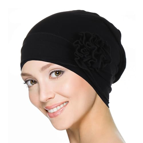 Headwrap Turbans for Women - Twist Soft Floral Solid Caps Pre Tied Chemo Beanies Headwear Hat for Cancer - color: Black