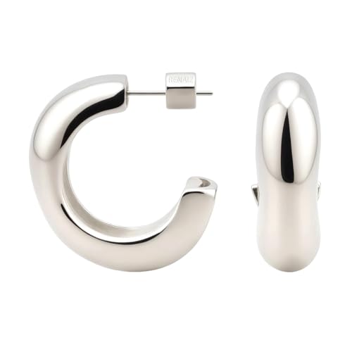 RENAIZ Bold Statement Hoop & Stud Earrings for Women – 14K Gold & Rhodium Plated Maximalist Jewelry, Chunky Geometric Boho Earrings, Hypoallergenic Non-Tarnish Trendy Gift - color: White Gold, style: Thick Cylinder