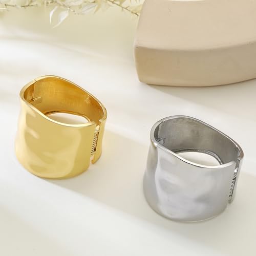 Bangle Bracelets for Women | 14K Gold Plated Trendy Wide Bracelets | Hinged Arm Cuff Bangles Chunky Bracelet for Women - color: Style A-Gold Plated Bangles