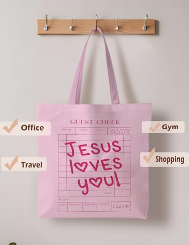 Jesus Tote Bag, Christian Tote Bags for Women, Religious Reusable Grocery Bags - color: Girly Pink