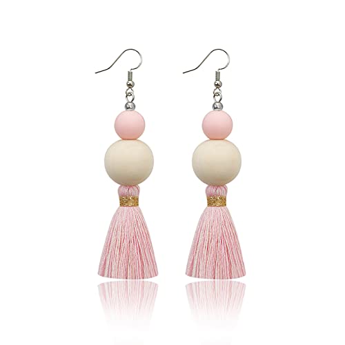 Boho Earrings for Women Dangling Lightweight Cute Earrings Handmade Tassel Dangle Earrings for Girls - color: Light Pink