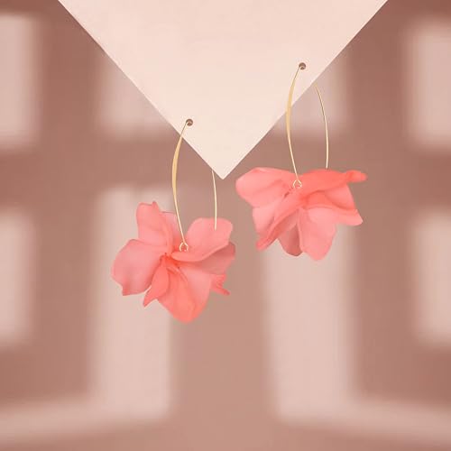 Exaggerated Bohemian Resin Rose Flower Petal Dangle Drop Earrings Long Acrylic Tiered Floral Tassel Earring for Women - color: Meat Pink