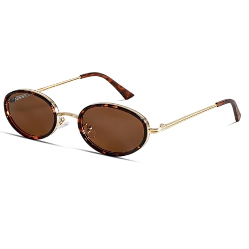 boten Retro Oval Sunglasses for Women 90s Small Gold Frame Sun Glasses Lightweight Cute Chic Sunnies - color: Tortoise Frame-brown Lens