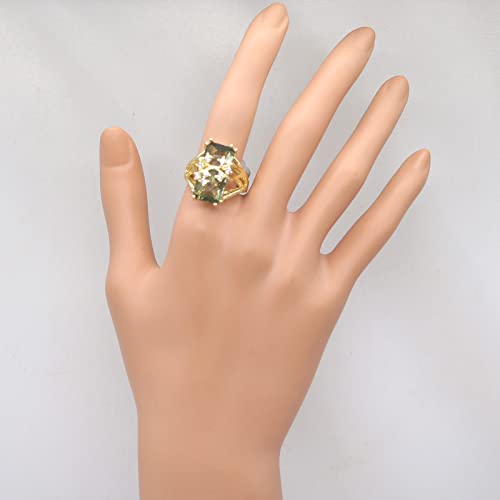 Luxury Champagne Crystal Rectangle Wedding Ring Flower Zirconia Cocktail Exaggeration Engagement Charm Statement Jewelry Finger Rings for Women Gift 14k Gold Plated