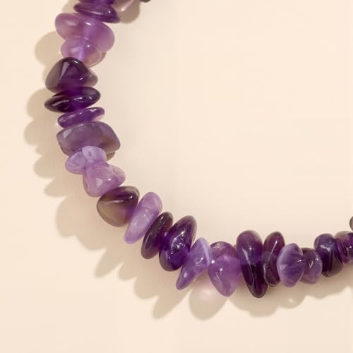 Natural Gemstone Beads Bracelets Healing Crystal Stone Beaded Bracelet for Women Men Handmade Spiritual Jewelry Gifts - color: Amethyst, size: Chips Beads
