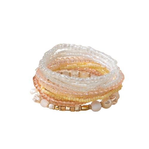 Caiyao Bohemian Multilayer Stackable Seed Beaded Bracelets Colorful Crystal Glass Beads Strand Bangle Bracelet BFF Wristbands Bracelet for Women Summer Beach Hawaii Jewelry Birthday Gifts - color: Off-white
