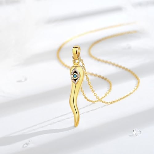 INFUSEU Italian Horn Necklace with Evil Eye for Women Protection Good Luck Gifts - color: Gold, style: Style B