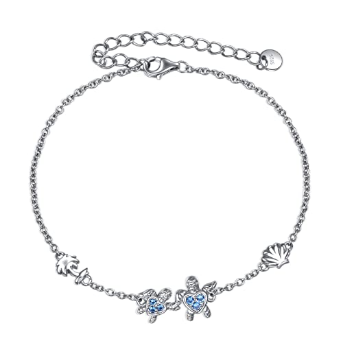 YAFEINI Ankle Bracelets for Women Sterling Silver Mermaid Turtle Ladybug Butterfly Moon Star Pineapple Anklet Link Chain Anklets Jewelry Gifts for Women - style: Turtle anklet