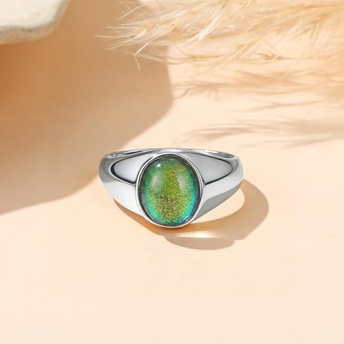 YeGieonr Mood Ring for Women, Non-Tarnish Gold Plated Stainless Steel Color Changing Ring, Dainty Stackable Rings for Women, Emotional Mood Sensing Jewelry Gift - color: silver