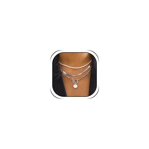 Long tiantian Chunky Gold Necklace Stack Chain Necklaces for Women Statement Layered Paperclip Choker Necklaces Statement Necklace for 80s 90s & Night Out Outfits Paperclip Style Fashion Jewelry - color: A3:Style C-Silver