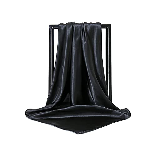vabovin Satin Head Scarf for Women Solid Color, 35×35 in | Silk Feel Neckerchief, Hair Scarf, Fashion Bandana, Headscarf, Headband, Hair Wrap Sleeping, Daily Fashion Styling - color: 202 Black