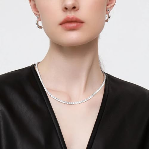 BREN Tennis Necklace - 3mm 4mm 5mm Iced Out Diamond Tennis Chain 5A Cubic Zirconia Necklace - 18K/White Gold Plated Flat Tennis Necklace for Women and Men Size 16"-22" - color: White Gold-4mm, size: 20 inch