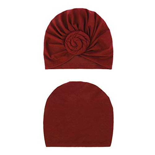 DRESHOW 5 Pack Knotted Headwraps for Women African Turban Pre-Knotted Beanie Headwraps Hair Covers - color: 5 Pack Donuts: Tan, Black, Navy, Green, Wine