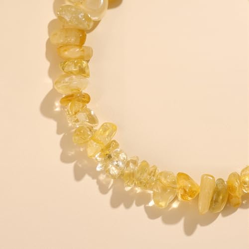 Natural Gemstone Beads Bracelets Healing Crystal Stone Beaded Bracelet for Women Men Handmade Spiritual Jewelry Gifts - color: Citrine, size: Chips Beads