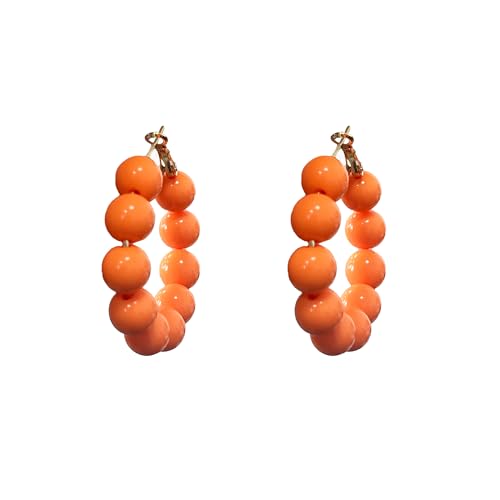 Summer Candy Colored Bead Earrings Lightweight Dainty Acrylic Geometry Hoop Earrings for Women Cute Boho Chic Handmade Jewelry - color: Orange