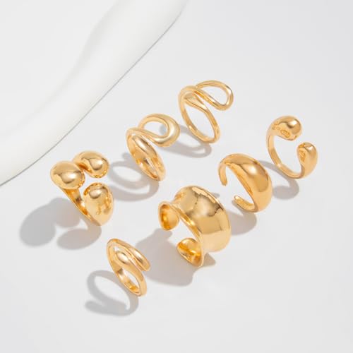 Chunky Gold Rings for Women Non Tarnish Silver Chunky Rings Set Adjustable Thick Statement Ring Gold Stackable Ring for Women Trendy Fashion Silver Jewelry - style: Style5