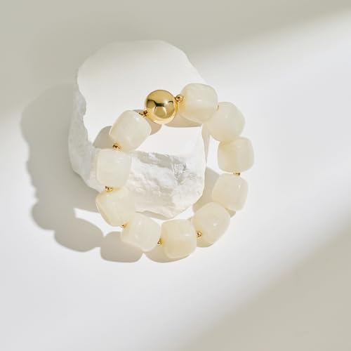 Multicolor Chunky Beaded Bracelet for Women Bold Acrylic Resin Stretch Bracelet Summer Beach Statement Bracelets Trendy Elastic Bangle Jewelry - color: Bead bracelet-cream white