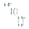GEORGE · SMITH Stackable Kite Stud Earrings Set for Women, Gold & Silver Huggie Birthstone Jewelry with Emerald Green & Blue Sapphire, Trendy Earrings for Women 2025 - color: green and silver kite stud