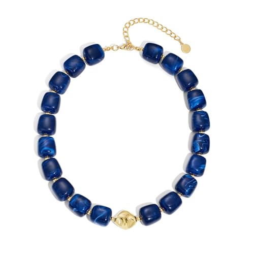 Colorful Chunky Necklaces for Women Multicolored Large Square Acrylic Beads Necklace Trendy Bold Statement Beaded Necklace Summer Vacation Choker Jewelry - color: Royal Blue