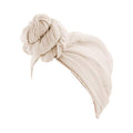 Qianmome Womens Big Flower Turban Beanie Elegant Cap Head Wrap Stretch Long Hair Scarf Headscarf - color: Beige
