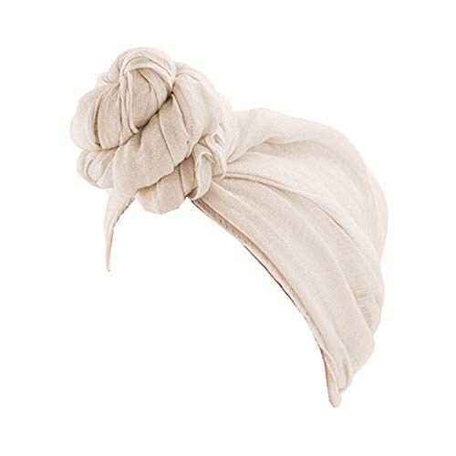Qianmome Womens Big Flower Turban Beanie Elegant Cap Head Wrap Stretch Long Hair Scarf Headscarf - color: Beige