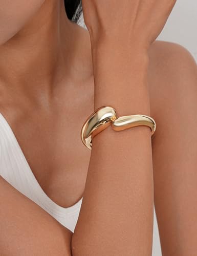 Chunky Gold Bangle Bracelets for Women, Dainty 14k Gold Plated Big Stackable Bangles Set, Trendy Statement Cuff Bracelet Stack Summer Beach Jewelry Gifts - style: 2 Gold & silver bangles