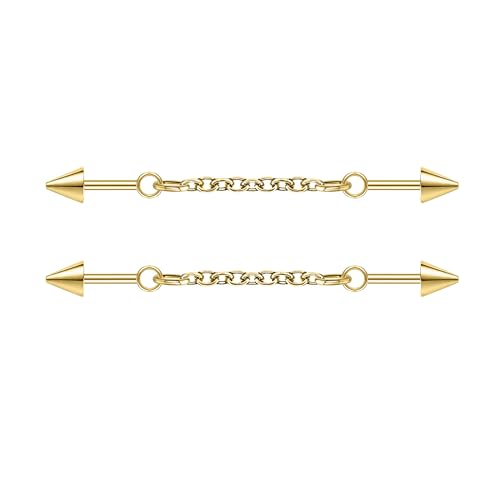 ZS 1 Pair Chain Piercing Jewelry, 16G Surgical Steel Industrial Stud Earring, Dangle Chain Bar Cartilage Helix Piercing for Women Men - color: 2PCS Gold