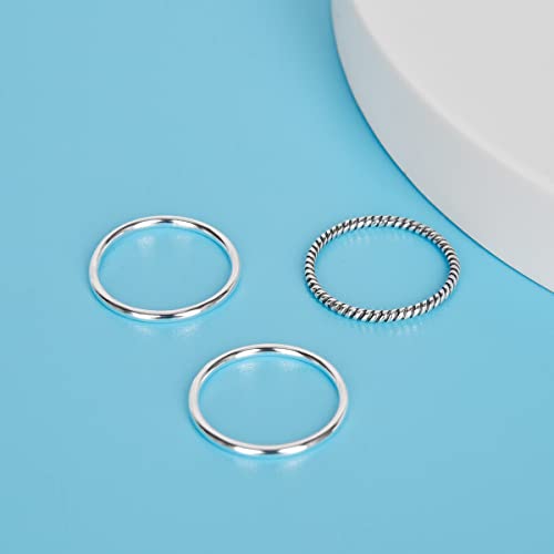 925 Sterling Silver Knuckle Rings for Women Minimalist Thin Stacking Rings Set 3PCS Midi Pinky Ring Size 2.5-8.5 - color: SET 1, size: 7.75