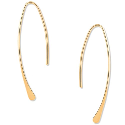 Upside Down Hoop Earrings - Hypoallergenic Lightweight Wire Needle Drop Dangle Threader Hoops for Women, Safe for Sensitive Ears - Plated in 925 Sterling Silver or 18k Gold - color: 1.2" inch - 18k Gold Plated
