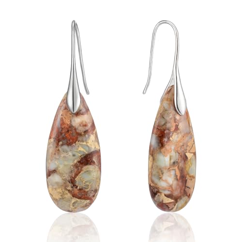 SELOVO Stone Fishhook Dangle Drop Earrings Statement Earrings for Women Stone - color: Brown-Silver Color Hook
