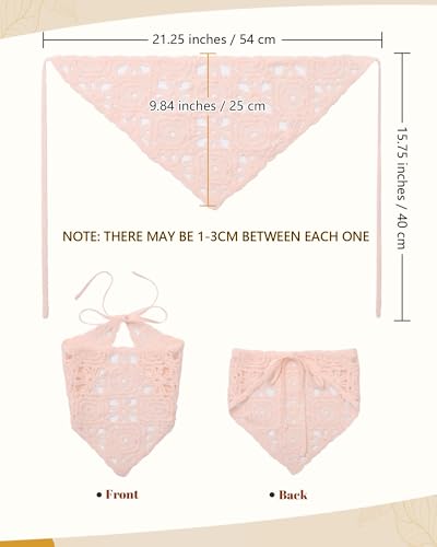 AWAYTR Crochet Head Scarf Hair Bandanas Women Knit Bandana Headband Scarf Tie-Back Head Coverings Floral Headscarf - color: Solid Color - Pink + Beige + Orange Pink