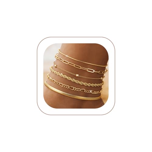 VIROMY Gold Ankle Bracelets for Women - Layered Anklets for Women Waterproof Beach Jewelry Gifts - color: Anklet I-Gold