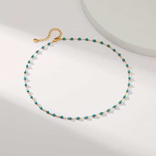 Beaded Choker Necklaces for Women 18k Gold Plated Dainty Gold Choker Necklaces for Women - style: turquoise choker