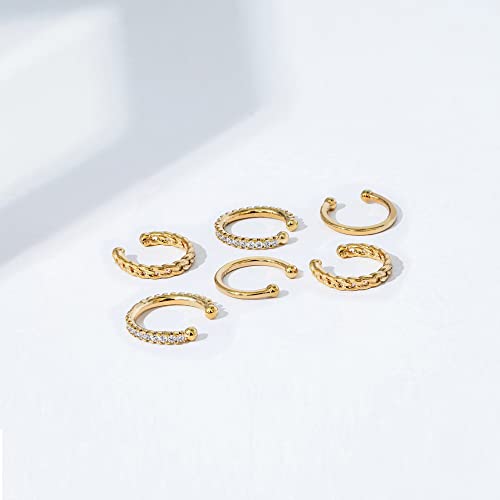 Amazon Essentials 14K Gold or Rhodium Plated Sterling Silver Set of 3 Ear Cuffs - color: Yellow Gold