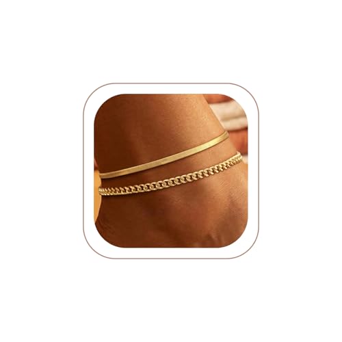 VIROMY Gold Ankle Bracelets for Women - Layered Anklets for Women Waterproof Beach Jewelry Gifts - color: Anklet F-Gold